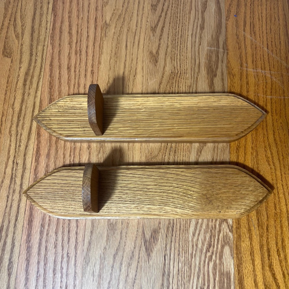 Vintage Oak Wall Display Shelves Pair Mini Floating Display Rustic Farmhouse - Picture 4 of 8